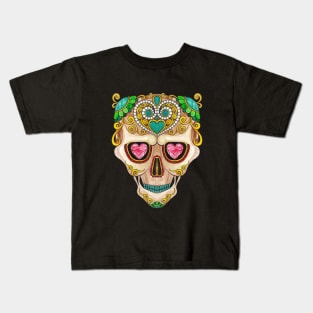 Sugar skull fancy vintage turquoise diamond and gems day of the dead. Kids T-Shirt